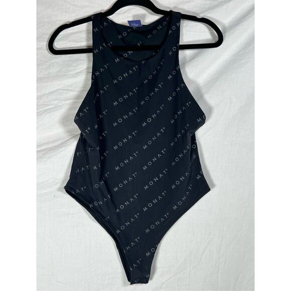 Monat Tops - Monat Women’s High Neck All Over Logo Print Bodysuit Black Size Large NW…